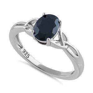 New Sterling Silver Charmed Oval Onyx CZ Celtic Knot Triquetra Ring New